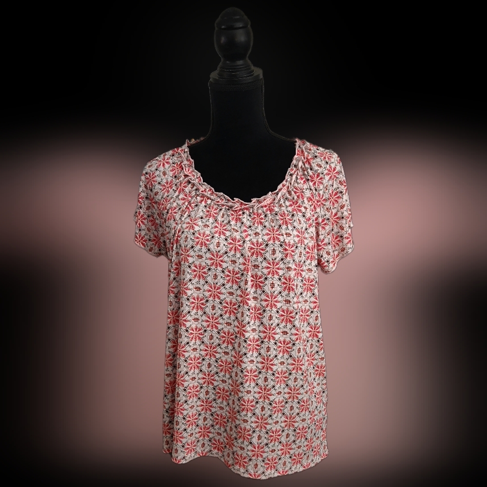 #C110 Jaclyn Smith Women’s Red & White Floral Print Blouse